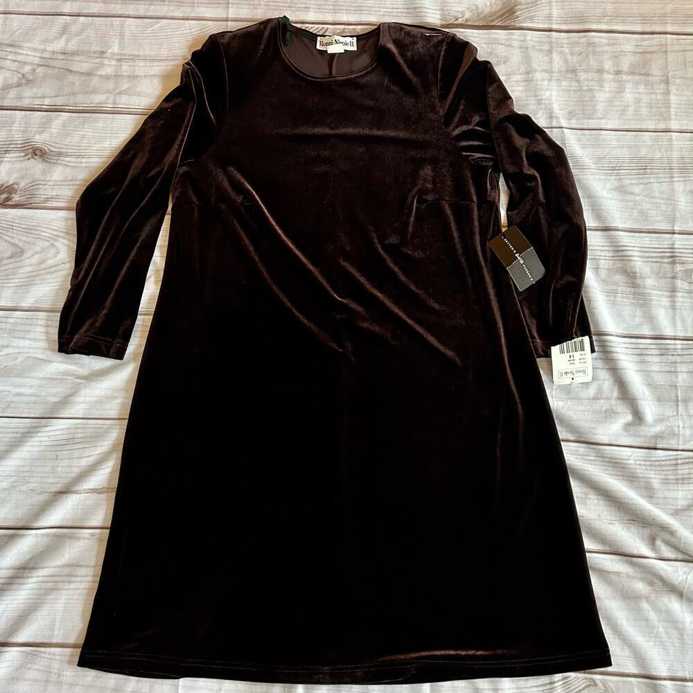 NWT Vintage Ronnie Nichole Velvet midi shift dress Whimsigoth Dark brown 14 W​​ - Picture 2 of 6
